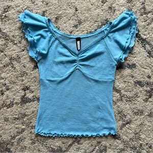Blue Short Sleeve Women's Top